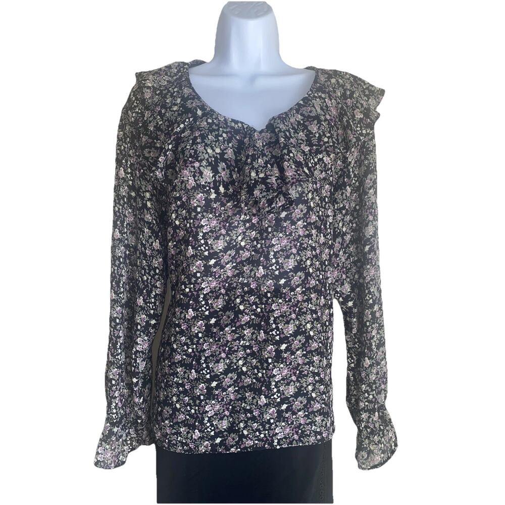 VTG Maggie Lawrence Women Size Large Floral Prairie Ruffles Blouse Top Light USA